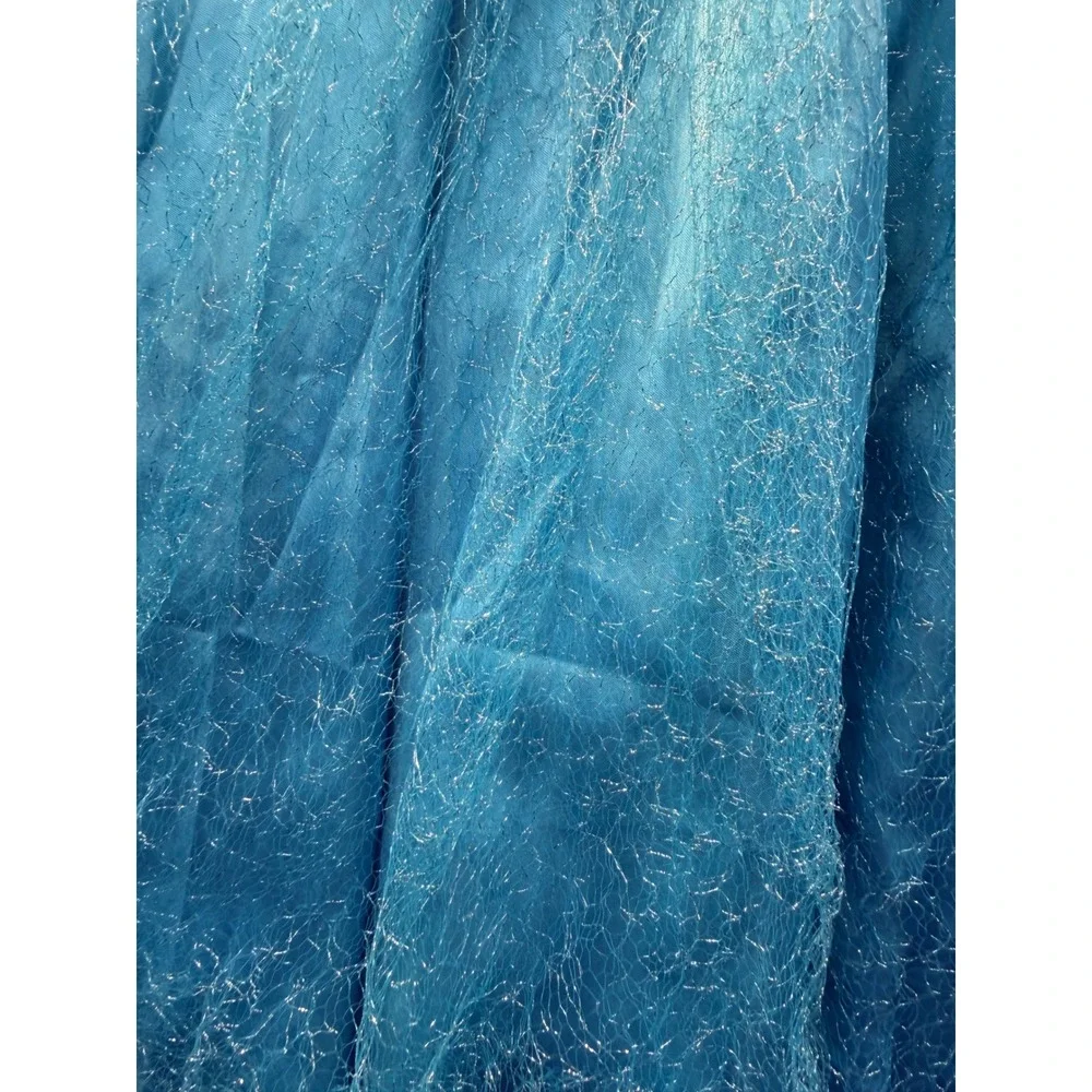 Ice Queen Princess Costume Gown Blue Sparkle Snowflake Dress with Cape READ